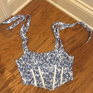 Floral Blue and White Women's Top